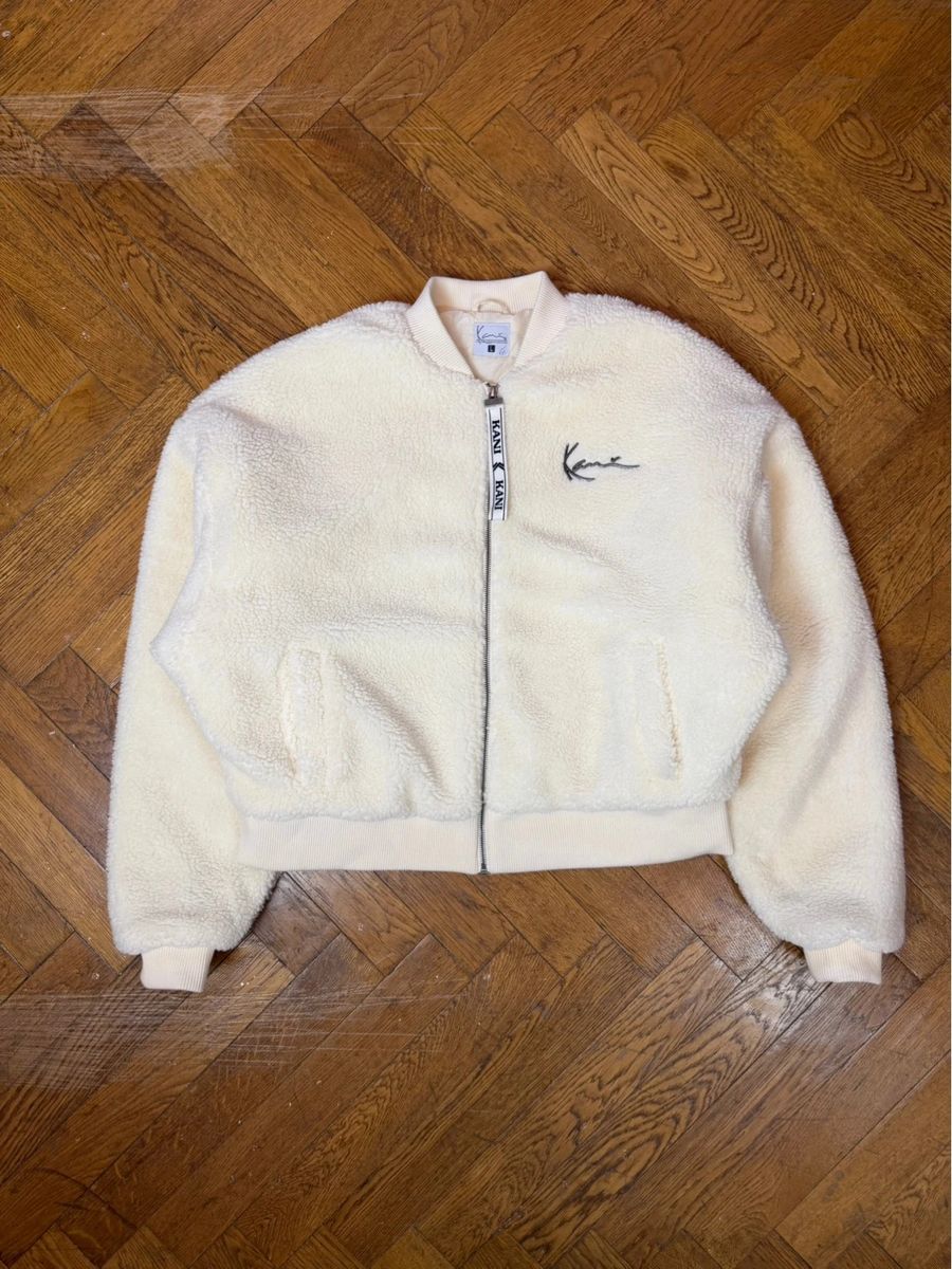 Karl Kani baggy white fleece bomber jacket