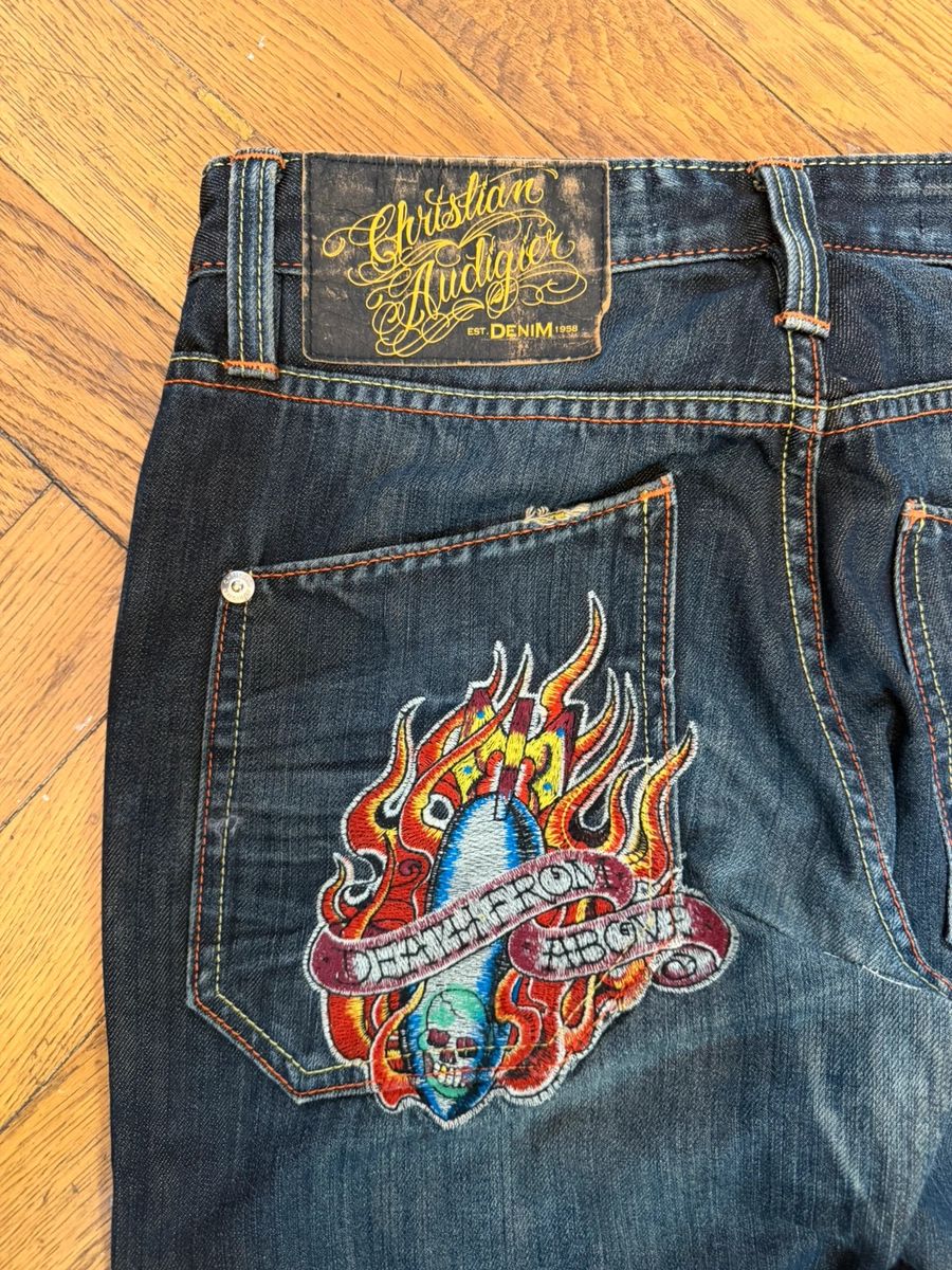 Christian Audigier selvedged embroidered jeans — 2