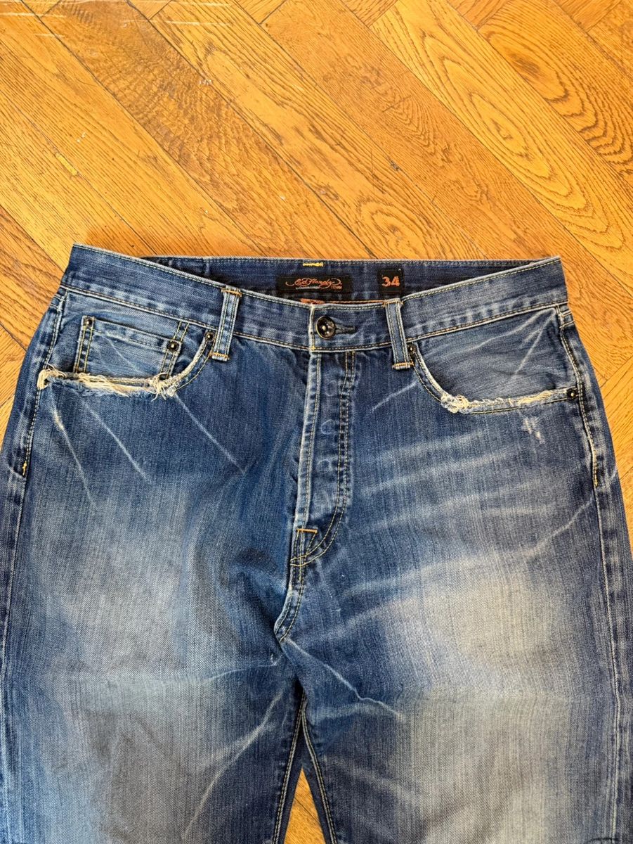 Vintage Ed Hardy baggy embroidered selvedged jeans — 7