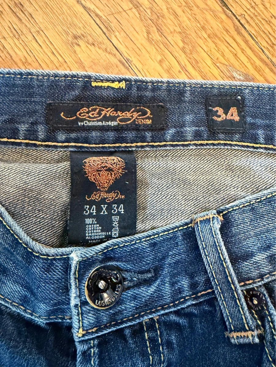 Vintage Ed Hardy baggy embroidered selvedged jeans — 8
