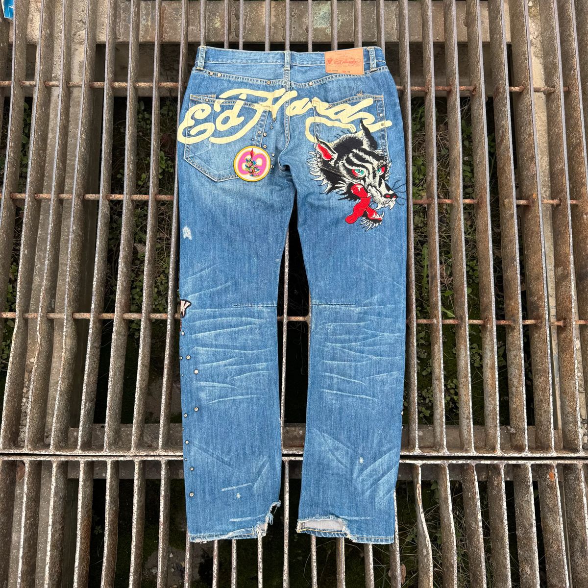 Ed Hardy patched punk embroidered jeans y2k