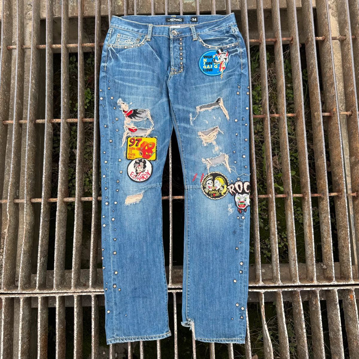 Ed Hardy patched punk embroidered jeans y2k — 3