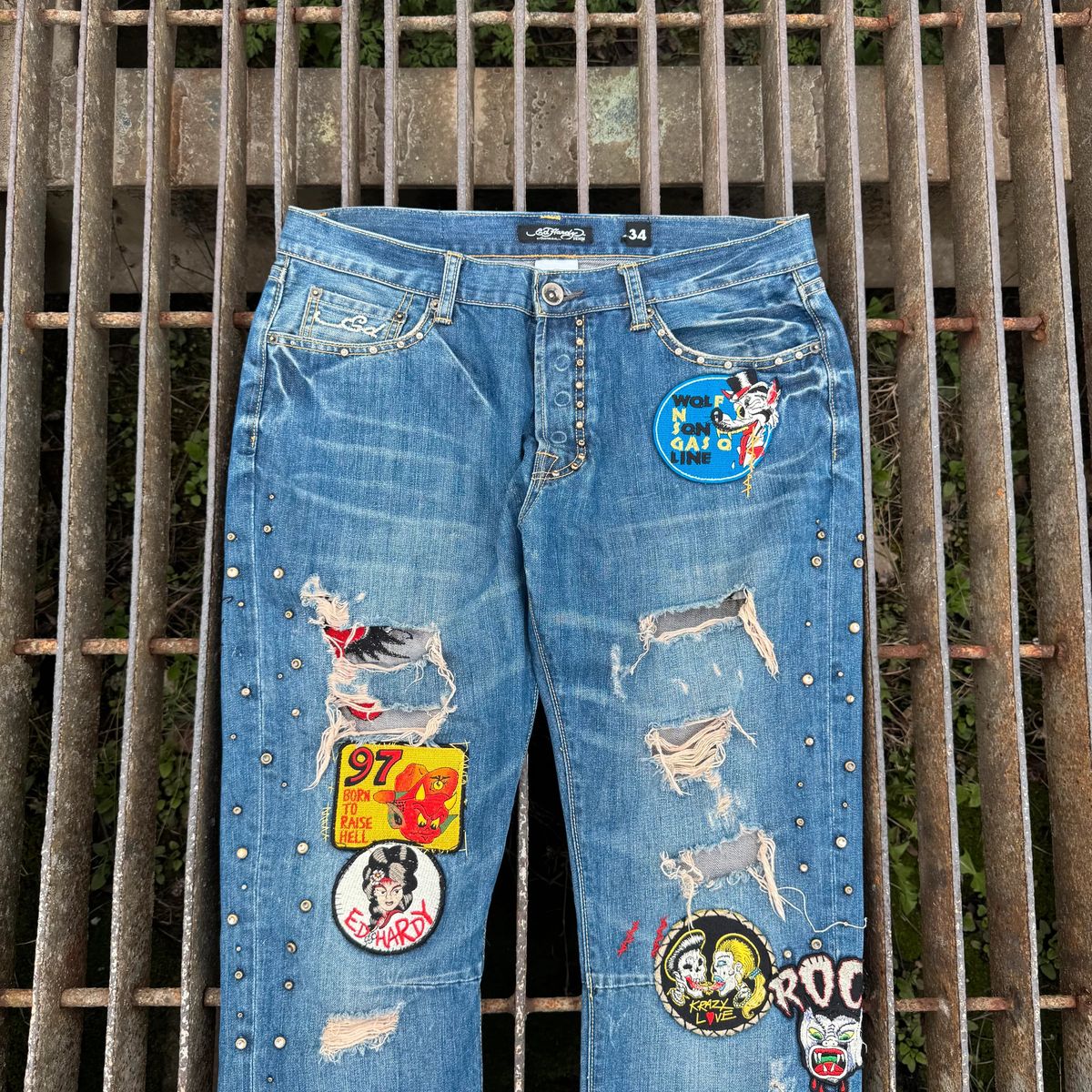 Ed Hardy patched punk embroidered jeans y2k — 4