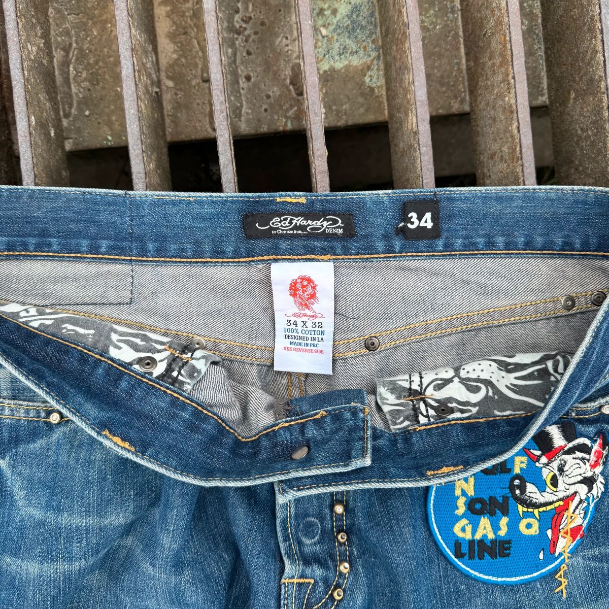 Ed Hardy patched punk embroidered jeans y2k — 5